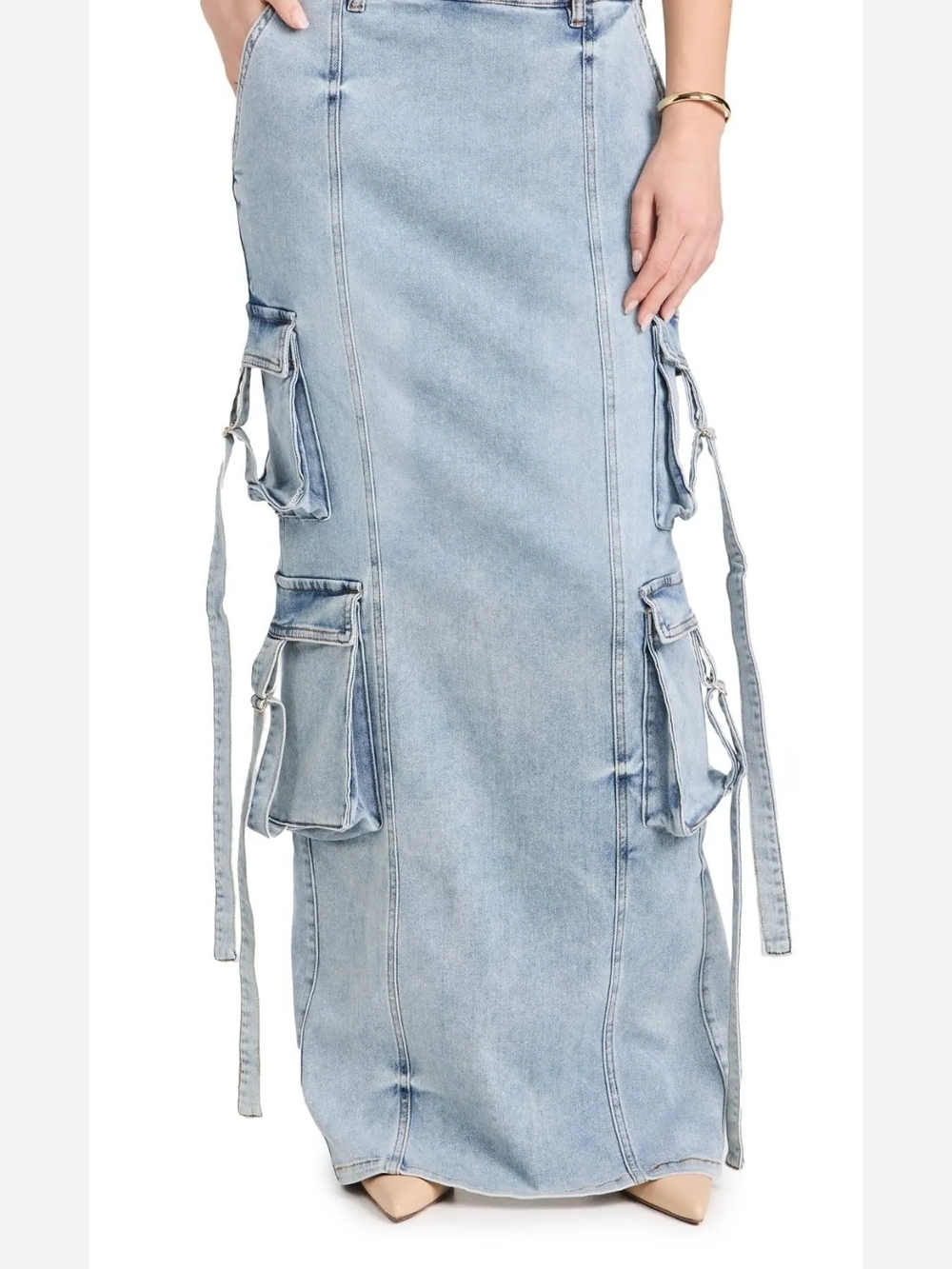 Retrofete Cargo Maxi Skirt Womens 12 Blue Stretch Denim - Picture 2 of 5